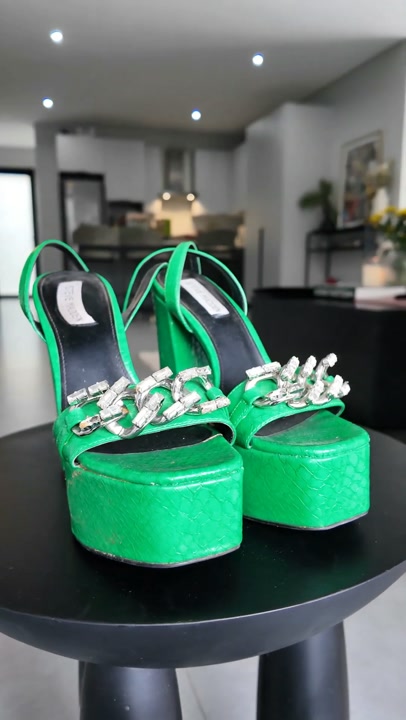 Steve Madden Green Diamante Platform Heels UK 5 – Used