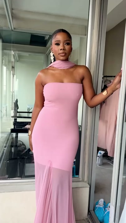 Handmade Pink Mesh Dress with Matching Scarf – Size Small |