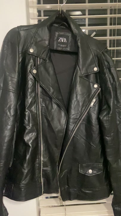 Zara Black Faux Leather Biker Jacket – XL