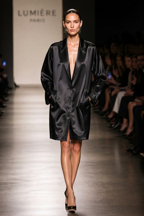 Black Women's Satin Coat, Size 6XL, Like-New Condition