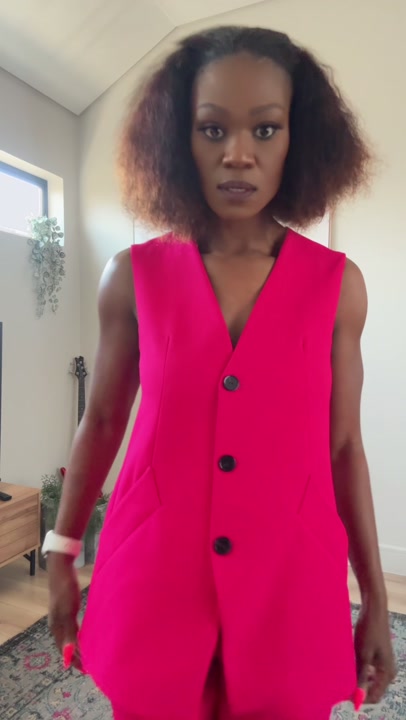 Zara Pink Matching Set, Sleeveless Jacket & Slit Pants
