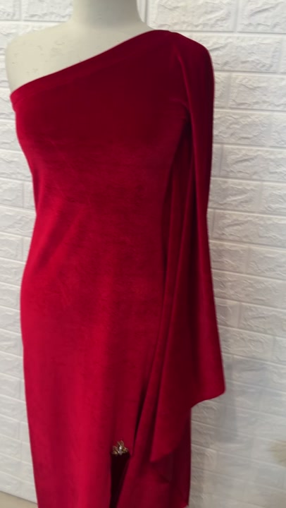 Red one shoulder velvet dress 