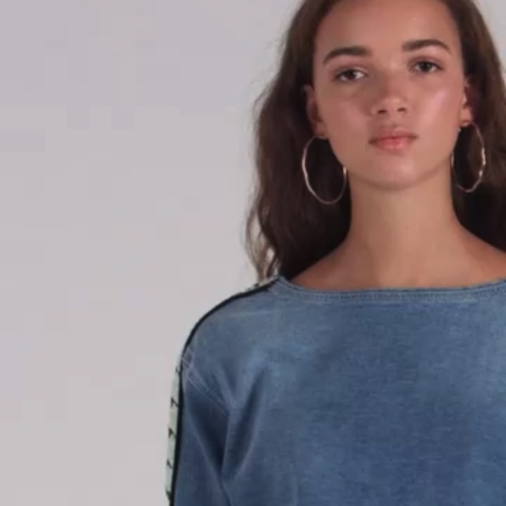 Kappa Blue Denim Taped Sleeves Big Logo Cropped Top  Sweatshirt 