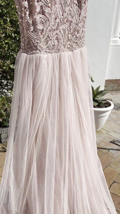 YDE Blush Pink Lace and Tulle High-Low Bridesmaid Gown