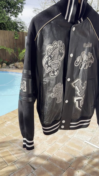 Louis Vuitton Black Orchestra Leather Varsity Bomber Jacket
