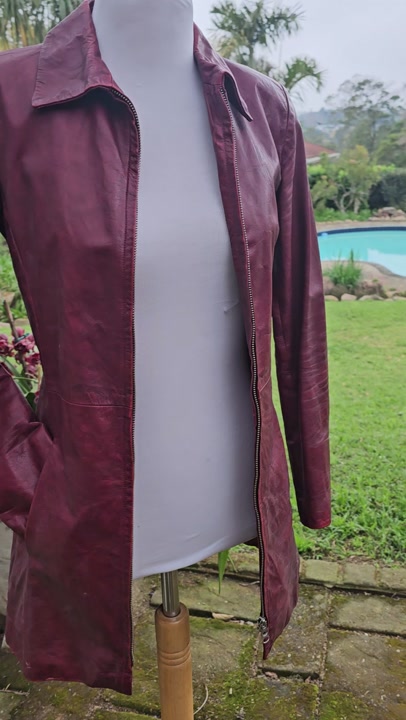 Burgundy Leather Jacket, Size S, Well-Loved Vintage Style