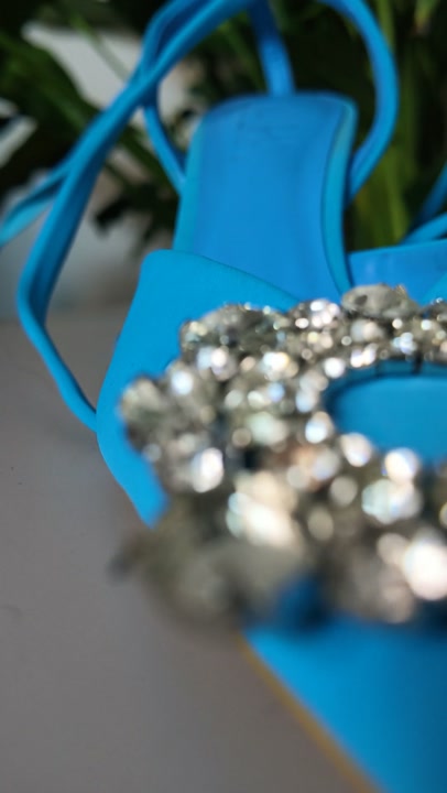 Zara Blue Tie-Up Diamanté Pointed Kitten Heels