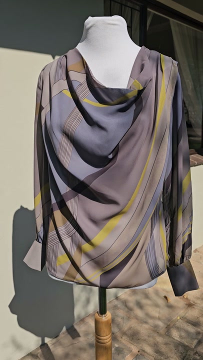 Sheer draped blouse with a cowl neckline. Size - UK 8.