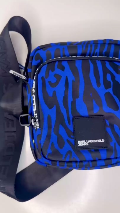 Karl Lagerfeld Jeans Blue Flame Print Monogram Nylon Crossbody Bag