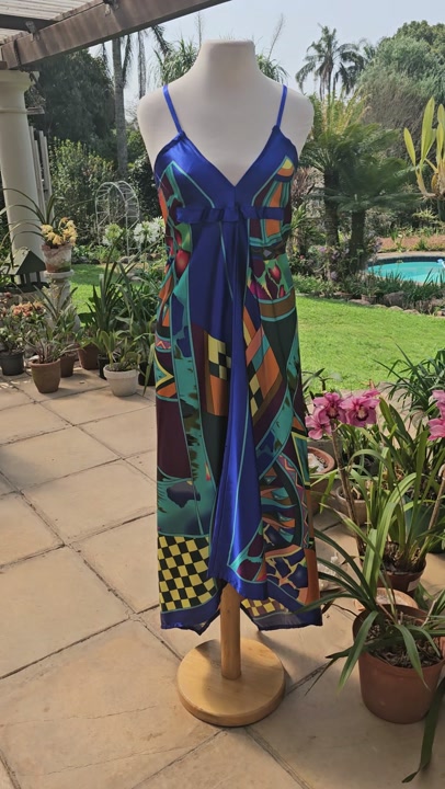 Vintage 00s Geometric Scarf Dress with hankie hem. Size - S.