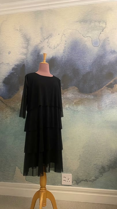 BLACK FIVE-TIER MESH DRESS