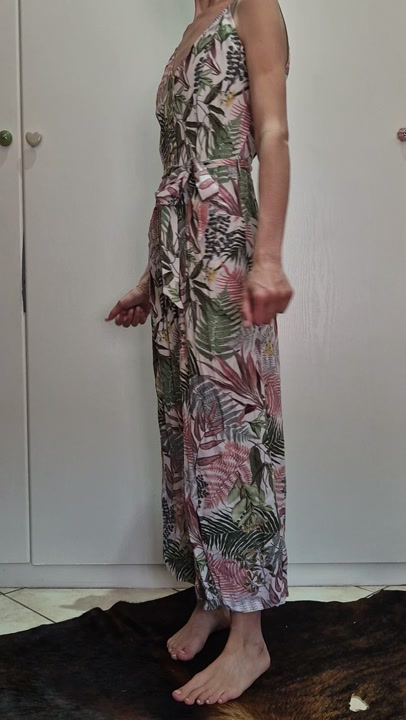 lightweight, sleeveless tropical botanical jumpsuit 