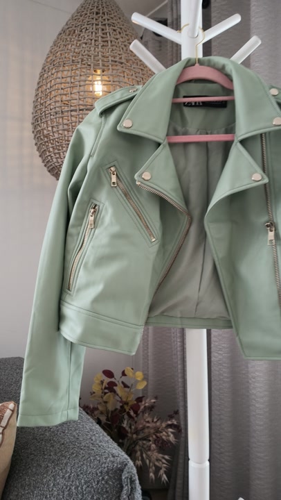 Zara Mint Faux-Leather Biker Jacket
