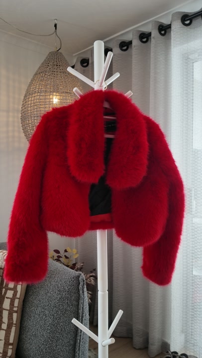 Sissy Boy Red Cropped Faux-Fur Jacket