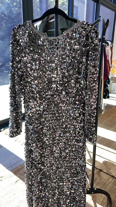Zara Grey Sequin Long-Sleeve Dress